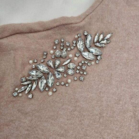 Express Light Pink Rhinestone Embellished Mock Neck Sweater Women's Size Medium - Picture 5 of 13